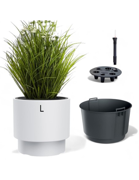 Vaso rotondo L Ø30 × 28 cm opaco con sistema di irrigazione, 17 L – Bianco | Töpferkönig