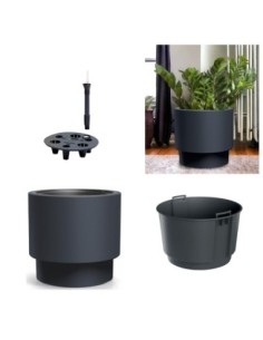 Bloempot rond L Ø30 × 28 cm mat met bewateringssysteem, 17 L – Antraciet | Töpferkönig 2