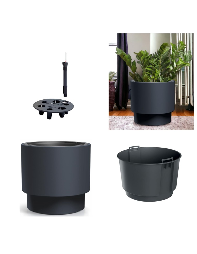 Blumentopf rund L Ø30 × 28 cm Matt mit Bewässerungssystem, 17 L – Anthrazit | Töpferkönig
