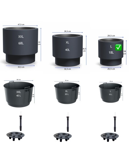 Vaso rotondo L Ø30 × 28 cm opaco con sistema di irrigazione, 17 L – Antracite | Töpferkönig