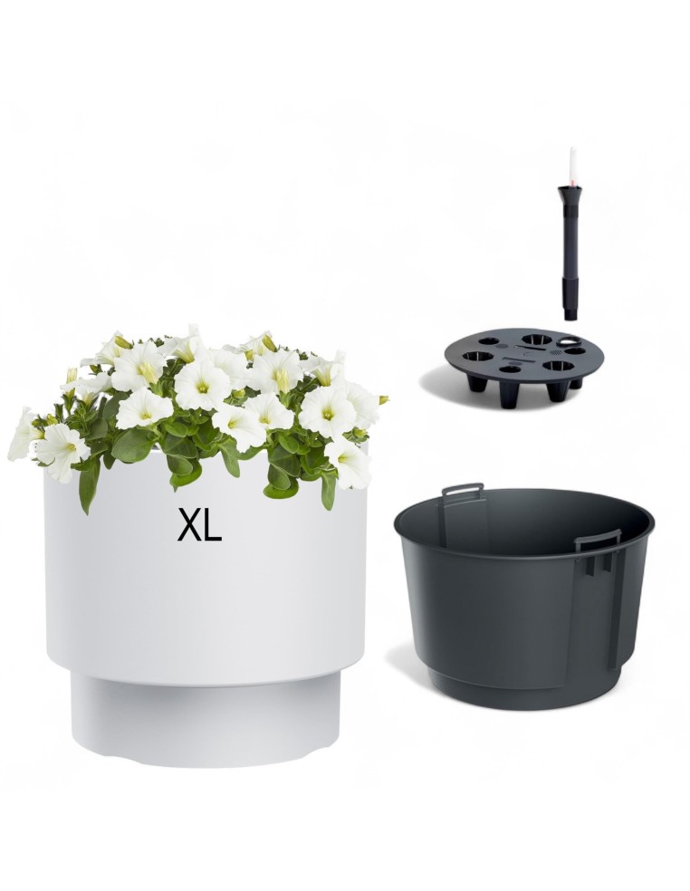 Pot de fleurs rond XL Ø40 × 37 cm mat avec système d'arrosage, 40 L – Blanc | Töpferkönig