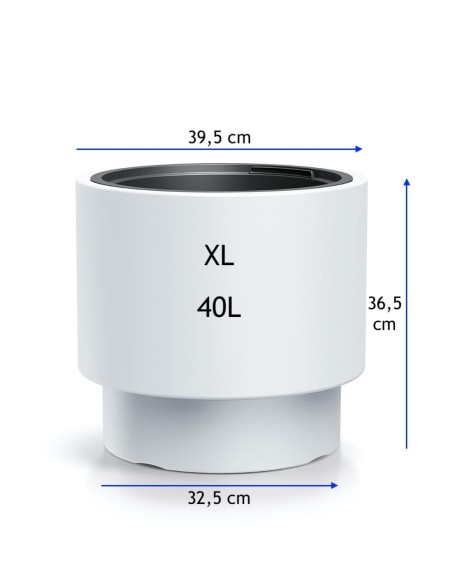 Pot de fleurs rond XL Ø40 × 37 cm mat avec système d'arrosage, 40 L – Blanc | Töpferkönig