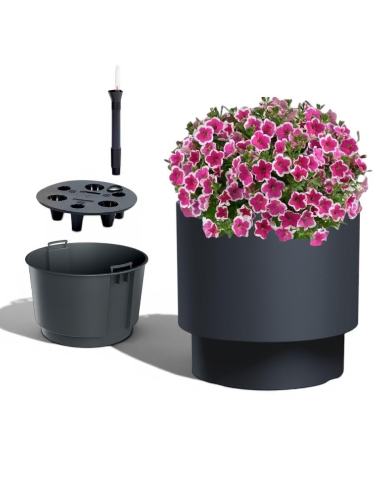 Maceta redonda XL Ø40 × 37 cm mate con sistema de riego, 40 L – Antracita | Töpferkönig