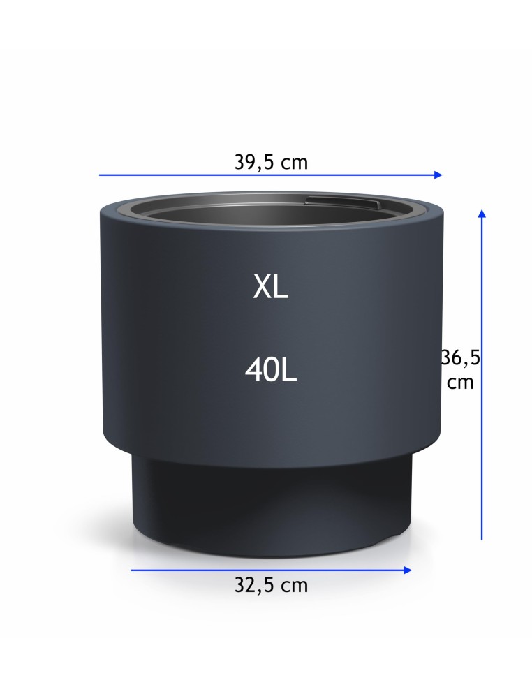 Vaso rotondo XL Ø40 × 37 cm opaco con sistema di irrigazione, 40 L – Antracite | Töpferkönig