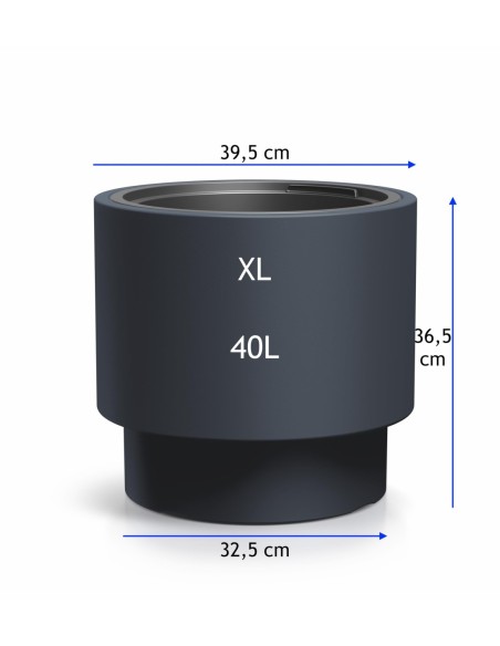 Maceta redonda XL Ø40 × 37 cm mate con sistema de riego, 40 L – Antracita | Töpferkönig