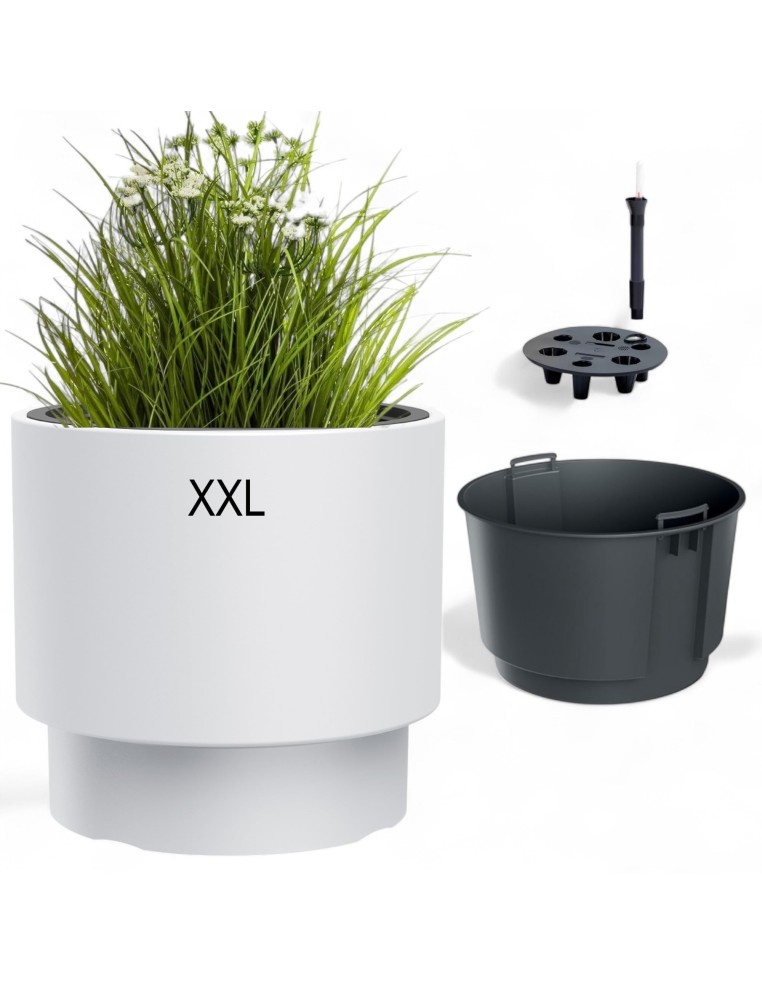 Pot de fleurs rond XXL Ø47 × 44 cm mat avec système d'arrosage, 69 L – Blanc | Töpferkönig