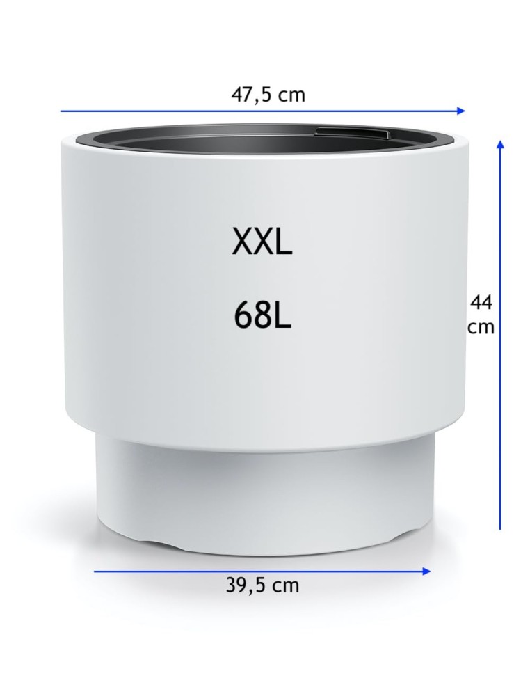 Maceta redonda XXL Ø47 × 44 cm mate con sistema de riego, 69 L – Blanco | Töpferkönig