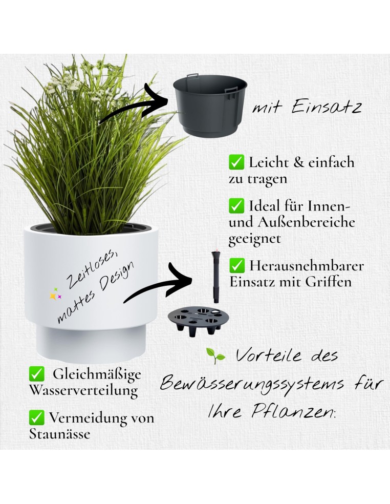 Blumentopf rund XXL Ø47 × 44 cm Matt mit Bewässerungssystem, 69 L – Weiß | Töpferkönig