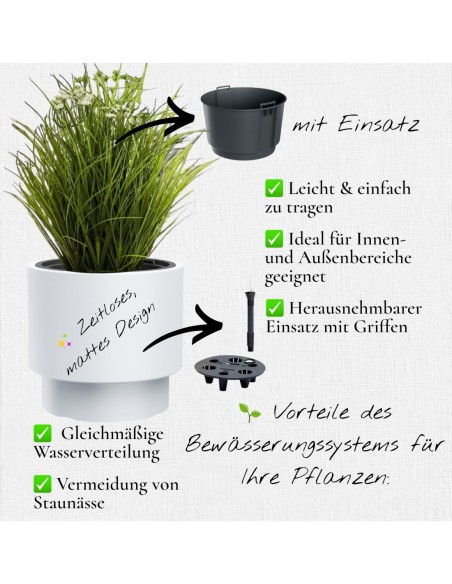 Blumentopf rund XXL Ø47 × 44 cm Matt mit Bewässerungssystem, 69 L – Weiß | Töpferkönig