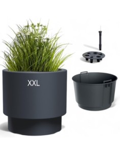 Pot de fleurs rond XXL Ø47 × 44 cm mat avec système d'arrosage, 69 L – Anthracite | Töpferkönig