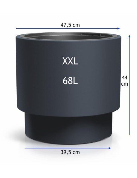 Maceta redonda XXL Ø47 × 44 cm mate con sistema de riego, 69 L – Antracita | Töpferkönig