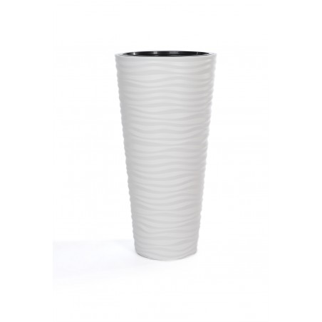 Blumenkübel 3D Slim Wellen weiß, Seitenansicht der hohen Vase