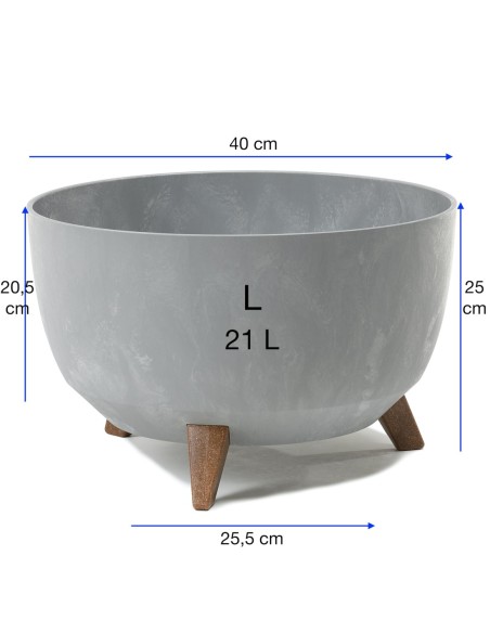 Ciotola per piante rotonda L Ø40 × 25 cm effetto cemento, 21 L – Grigio cemento | Töpferkönig