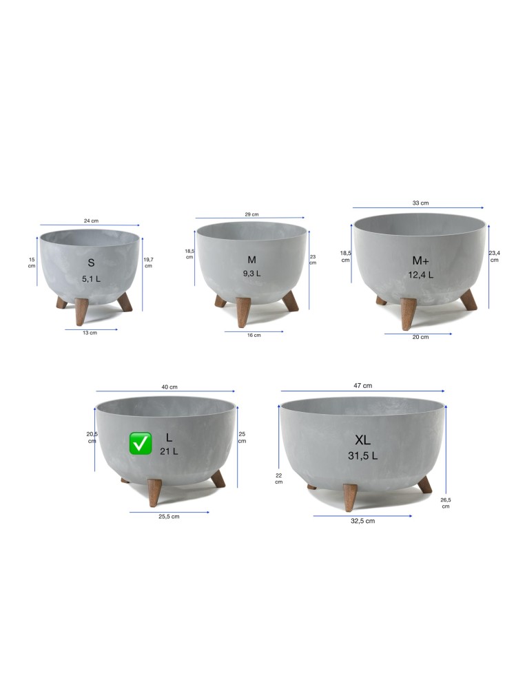 Plantenschaal rond L Ø40 × 25 cm betonlook, 21 L – Betongrijs | Töpferkönig