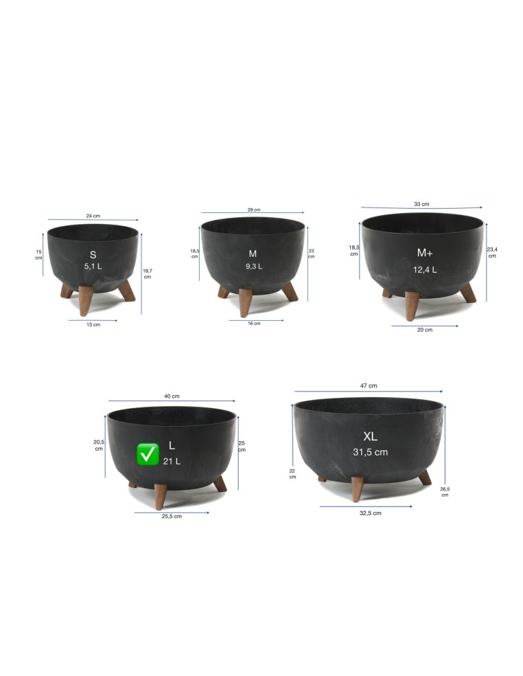 Vasque ronde L Ø40 × 25 cm effet béton, 21 L – Béton noir | Töpferkönig