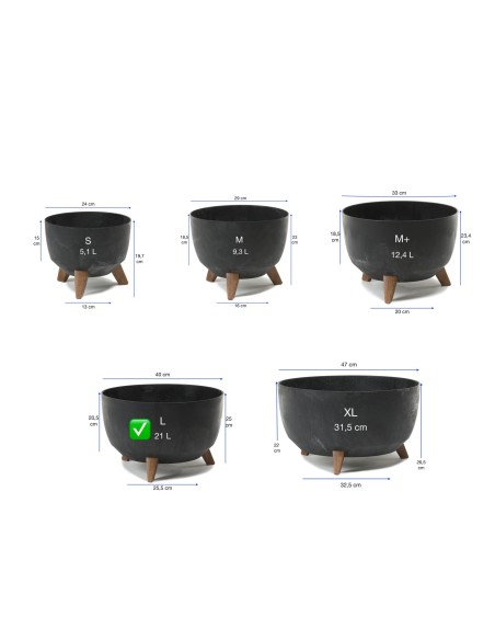Vasque ronde L Ø40 × 25 cm effet béton, 21 L – Béton noir | Töpferkönig
