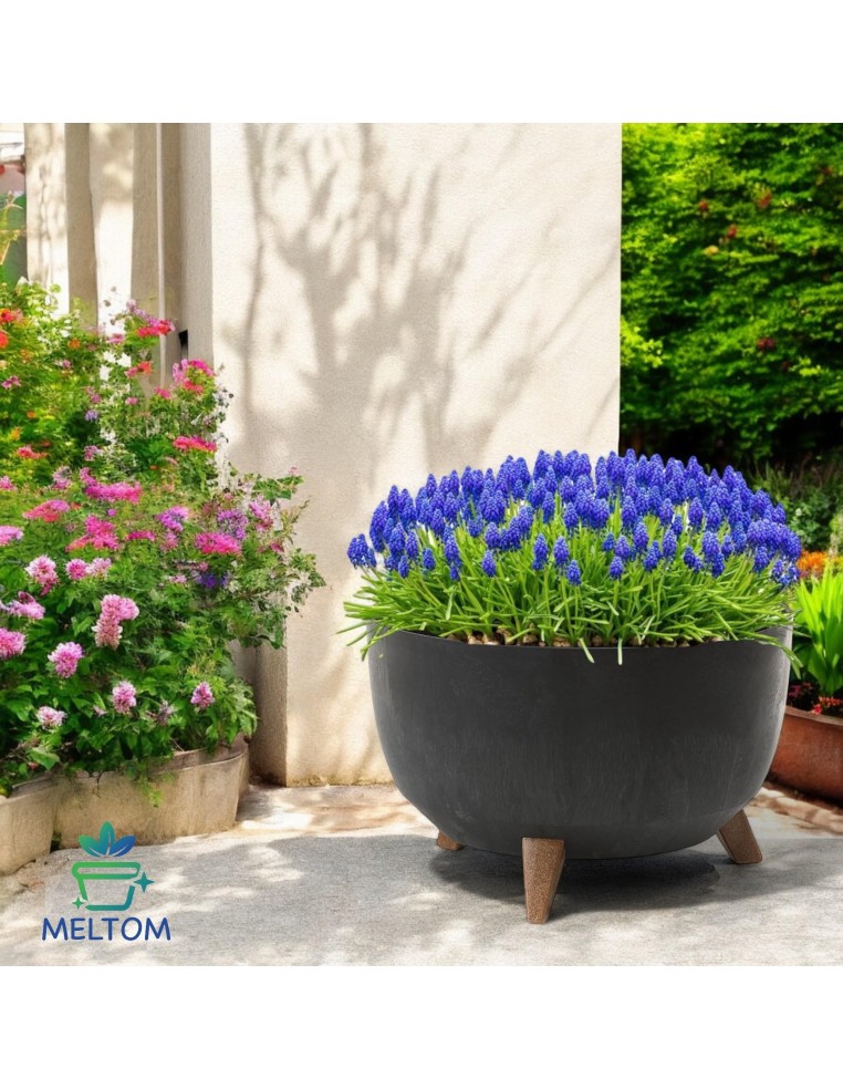 Cuenco para plantas redondo L Ø40 × 25 cm efecto hormigón, 21 L – Negro hormigón | Töpferkönig