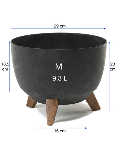Cuenco para plantas redondo M Ø29 × 23 cm efecto hormigón, 9,3 L – Negro hormigón | Töpferkönig