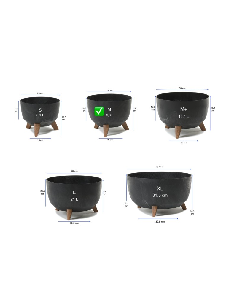 Vasque ronde M Ø29 × 23 cm effet béton, 9,3 L – Béton noir | Töpferkönig