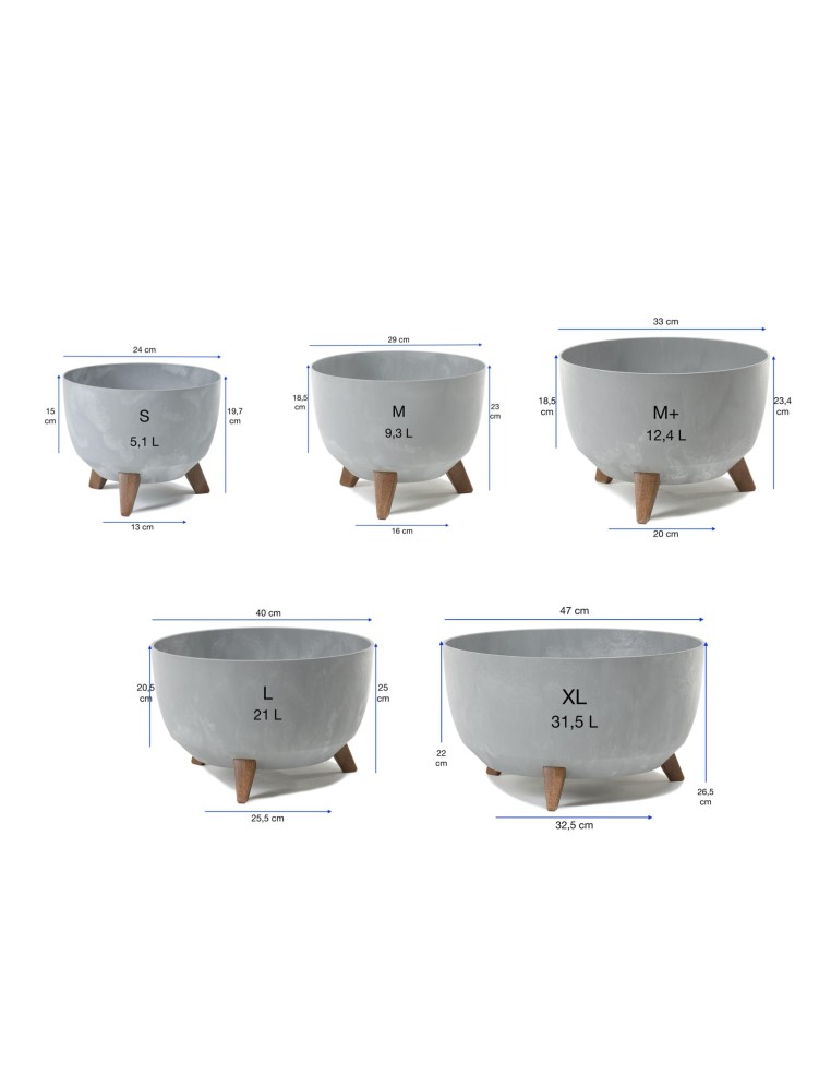 Ciotola per piante rotonda M+ Ø33 × 23 cm effetto cemento, 12,4 L – Grigio cemento | Töpferkönig