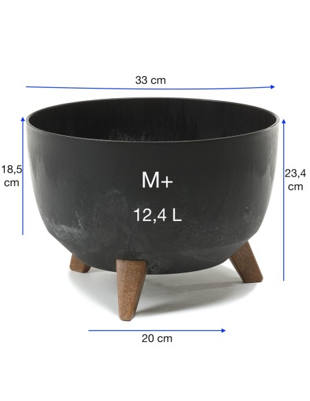 Cuenco para plantas redondo M+ Ø33 × 23 cm efecto hormigón, 12,4 L – Negro hormigón | Töpferkönig