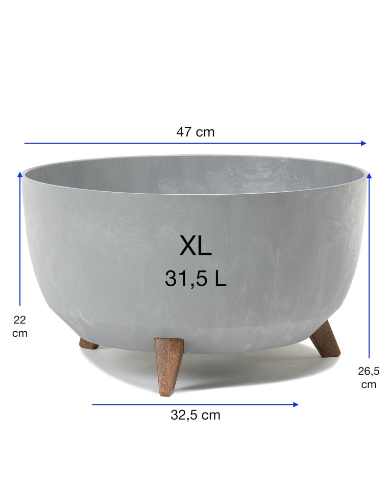 Ciotola per piante rotonda XL Ø47 × 27 cm effetto cemento, 31,5 L – Grigio cemento | Töpferkönig