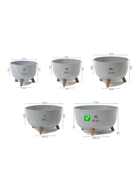 Cuenco para plantas redondo XL Ø47 × 27 cm efecto hormigón, 31,5 L – Gris hormigón | Töpferkönig