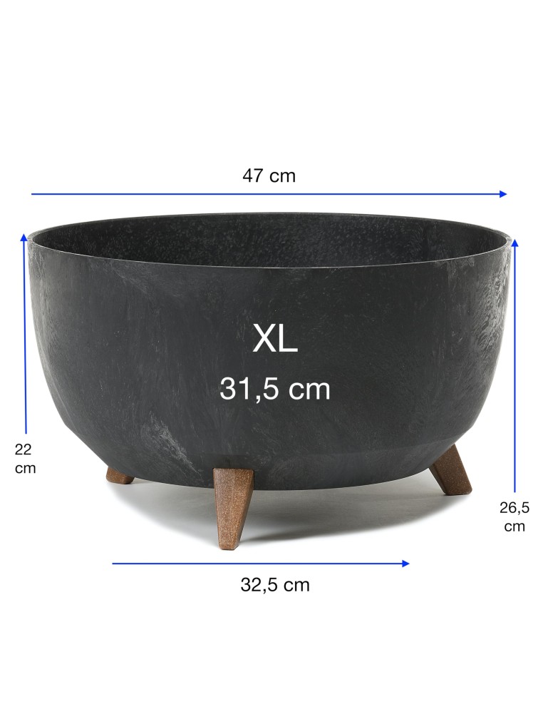 Cuenco para plantas redondo XL Ø47 × 27 cm efecto hormigón, 31,5 L – Negro hormigón | Töpferkönig