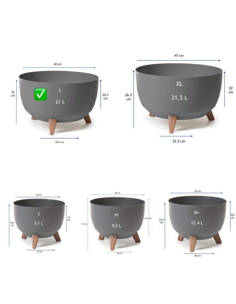 Plantenschaal rond L Ø40 × 25 cm mat, 21 L – Antraciet | Töpferkönig