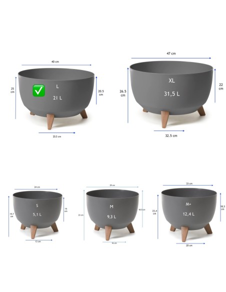 Vasque ronde L Ø40 × 25 cm mate, 21 L – Anthracite | Töpferkönig