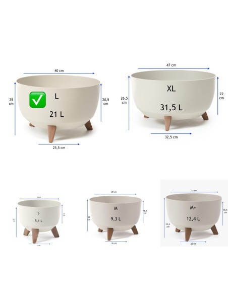 Cuenco para plantas redondo L Ø40 × 25 cm mate, 21 L – Crema | Töpferkönig