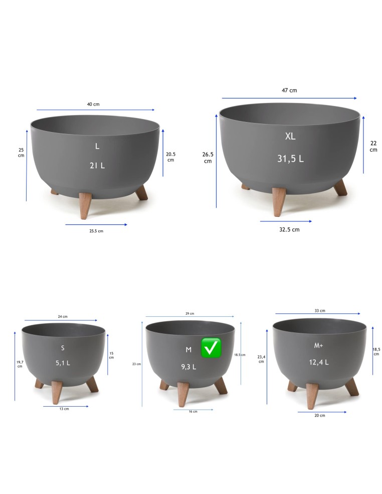 Vasque ronde M Ø29 × 23 cm mate, 9,3 L – Anthracite | Töpferkönig