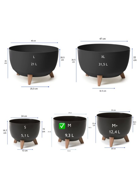 Plantenschaal rond M Ø29 × 23 cm mat, 9,3 L – Zwart | Töpferkönig