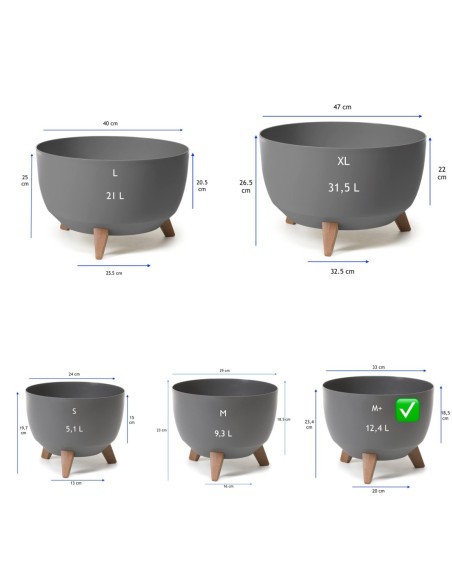 Plantenschaal rond M+ Ø33 × 23 cm mat, 12,4 L – Antraciet | Töpferkönig