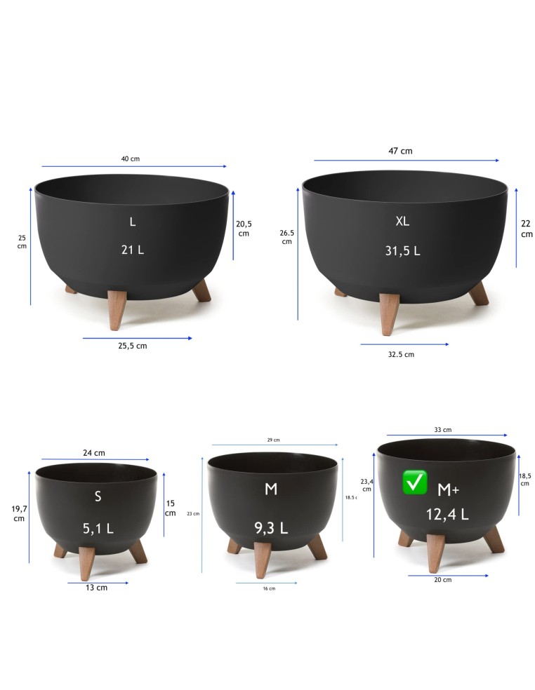 Plantenschaal rond M+ Ø33 × 23 cm mat, 12,4 L – Zwart | Töpferkönig