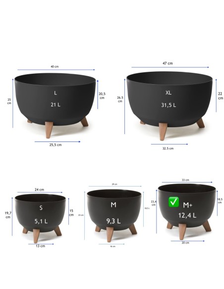 Vasque ronde M+ Ø33 × 23 cm mate, 12,4 L – Noir | Töpferkönig