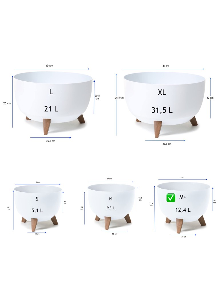 Ciotola per piante rotonda M+ Ø33 × 23 cm opaca, 12,4 L – Bianco | Töpferkönig
