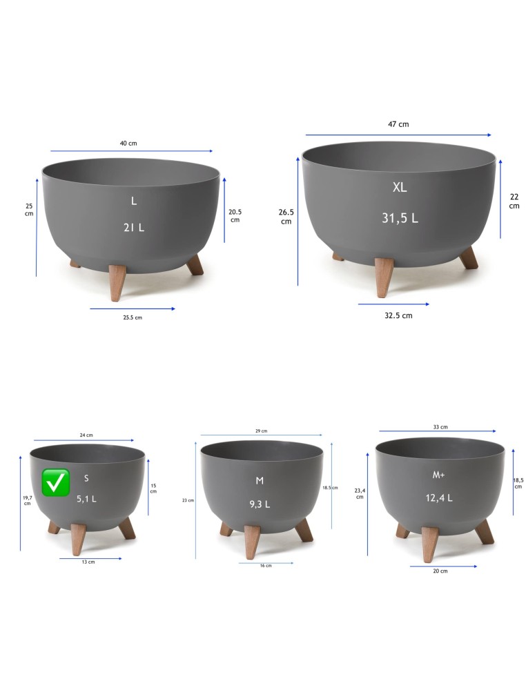 Ciotola per piante rotonda S Ø24 × 20 cm opaca, 5,1 L – Antracite | Töpferkönig