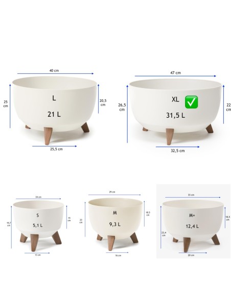 Cuenco para plantas redondo XL Ø47 × 27 cm mate, 31,5 L – Crema | Töpferkönig