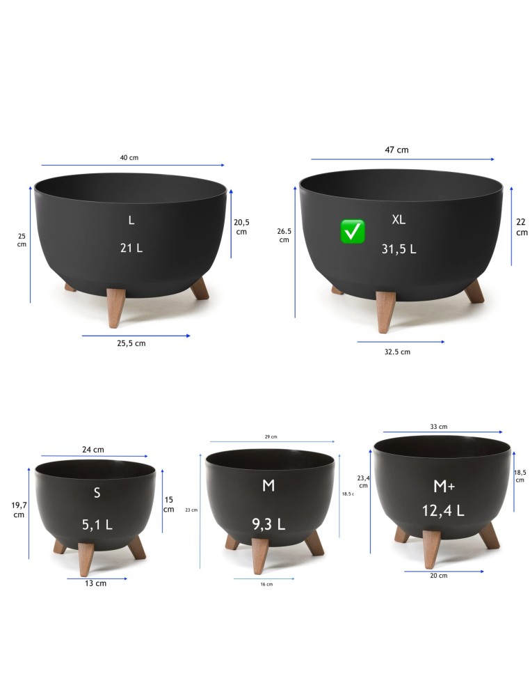 Plantenschaal rond XL Ø47 × 27 cm mat, 31,5 L – Zwart | Töpferkönig
