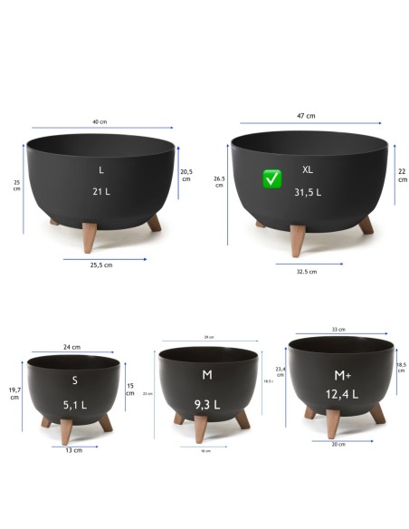 Vasque ronde XL Ø47 × 27 cm mate, 31,5 L – Noir | Töpferkönig