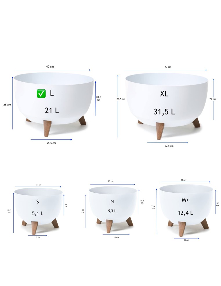 Cuenco para plantas redondo L Ø40 × 25 cm mate, 21 L – Blanco | Töpferkönig