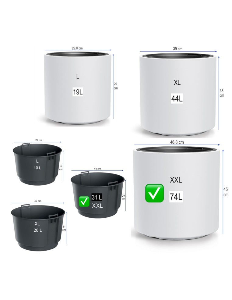 Vaso rotondo Ø47 × 45 cm opaco, 74 L – Bianco | Töpferkönig