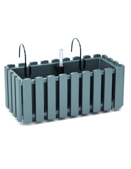 Balkonbak L 38 × 18 × 16 cm met bewateringssysteem, 5,7 L – Grijs | Töpferkönig