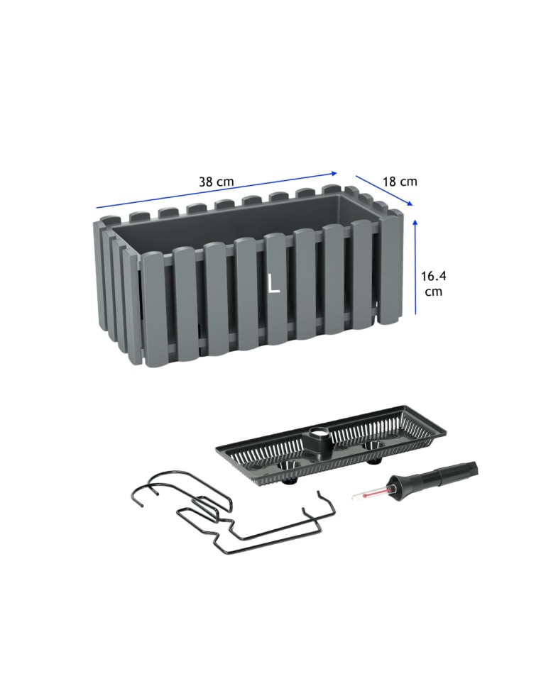 Jardinera de balcón L 38 × 18 × 16 cm con sistema de riego, 5,7 L – Gris | Töpferkönig