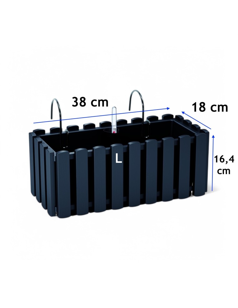 Balkonbak L 38 × 18 × 16 cm met bewateringssysteem, 5,7 L – Antraciet | Töpferkönig