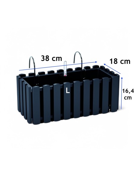Balkonbak L 38 × 18 × 16 cm met bewateringssysteem, 5,7 L – Antraciet | Töpferkönig