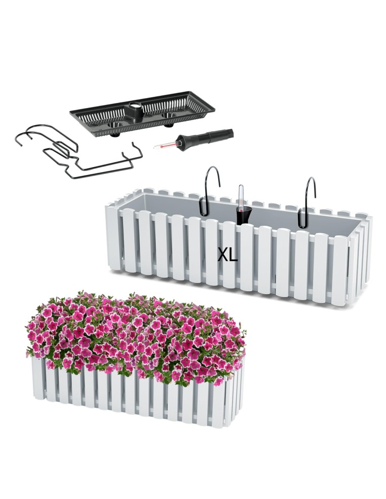 Blumenkasten XL 58 × 18 × 16 cm mit Bewässerungssystem, 5,7 L – Weiß | Töpferkönig