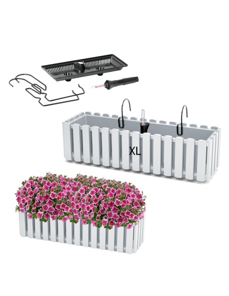Cassetta da balcone XL 58 × 18 × 16 cm con sistema di irrigazione, 5,7 L – Bianco | Töpferkönig