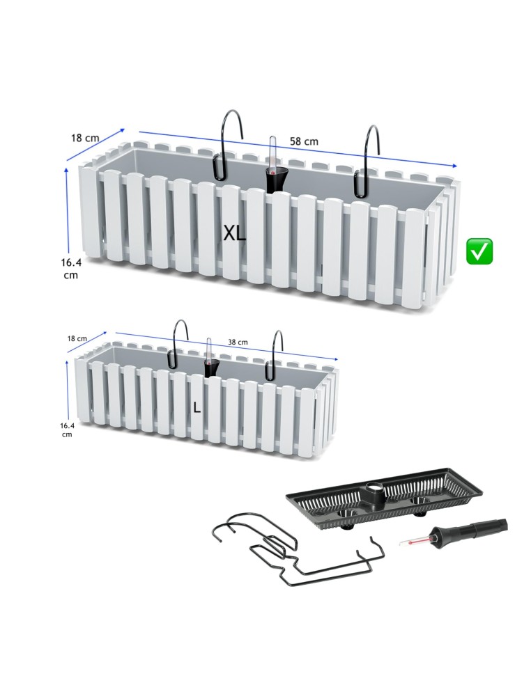 Balkonbak XL 58 × 18 × 16 cm met bewateringssysteem, 5,7 L – Wit | Töpferkönig